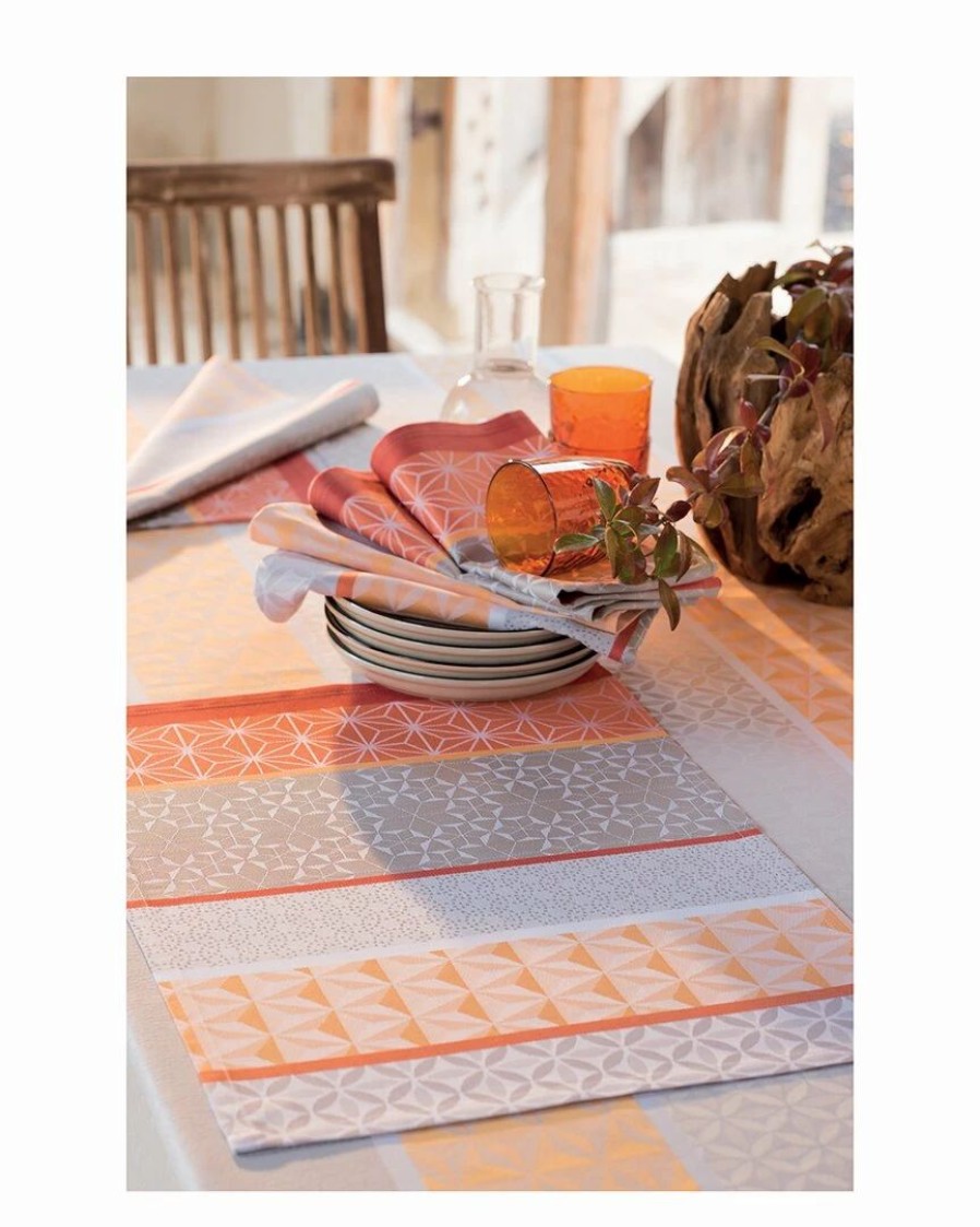 Linens * | Best Pirce Garnier Thiebaut Mille Geometry Mango 59In X 59In Tablecloth Home Linens