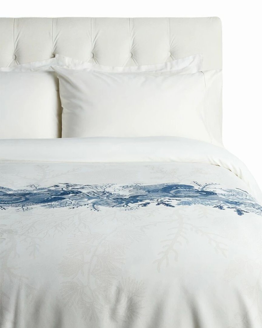 Duvet Inserts & Duvets * | Deals Garnier Thiebaut Coquillages Bleu 300Tc Cotton Sateen Duvet Cover Home Duvet Inserts & Duvets