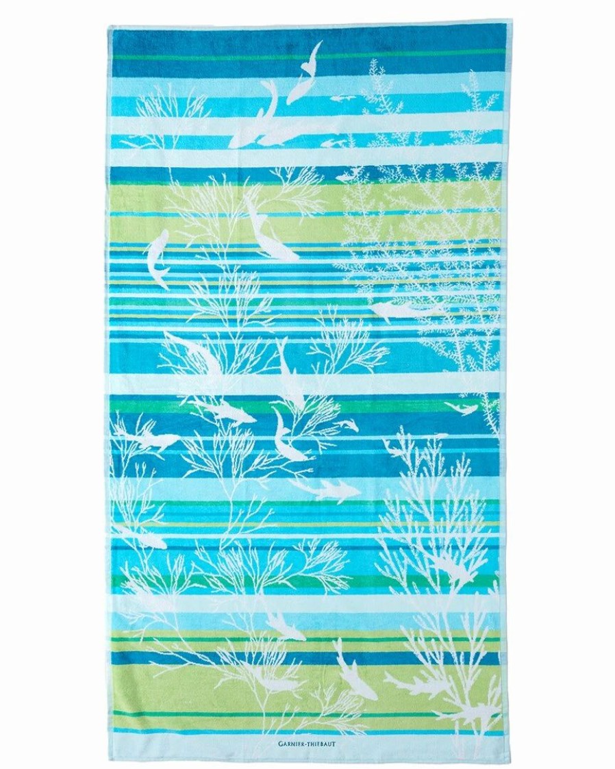 Beach Towels * | Cheapest Garnier Thiebaut Indian Ocean Aqua Cotton Beach Towel Home Beach Towels