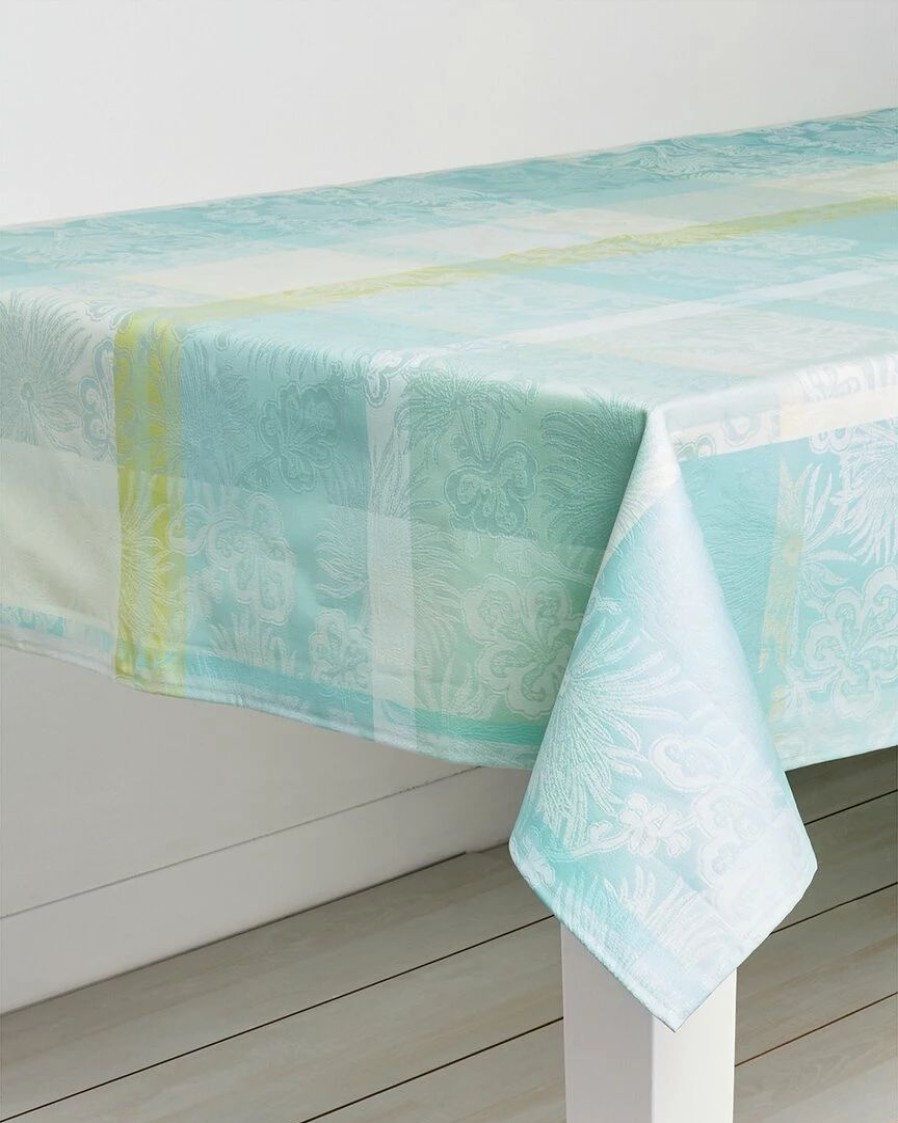 Linens * | Coupon Garnier Thiebaut Mille Venusta Aqua Tablecloth Home Linens