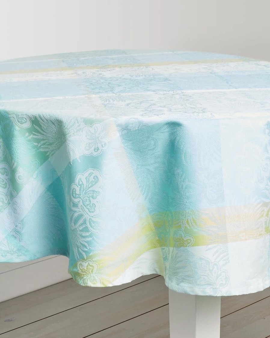 Linens * | Outlet Garnier Thiebaut Mille Venusta Aqua Round Tablecloth Home Linens