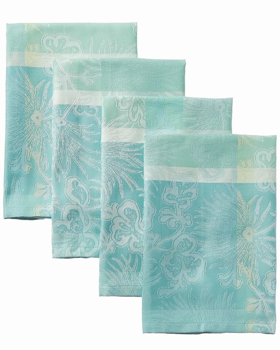 Linens * | Outlet Garnier Thiebaut Mille Venusta Aqua Napkins (Set Of 4) Home Linens