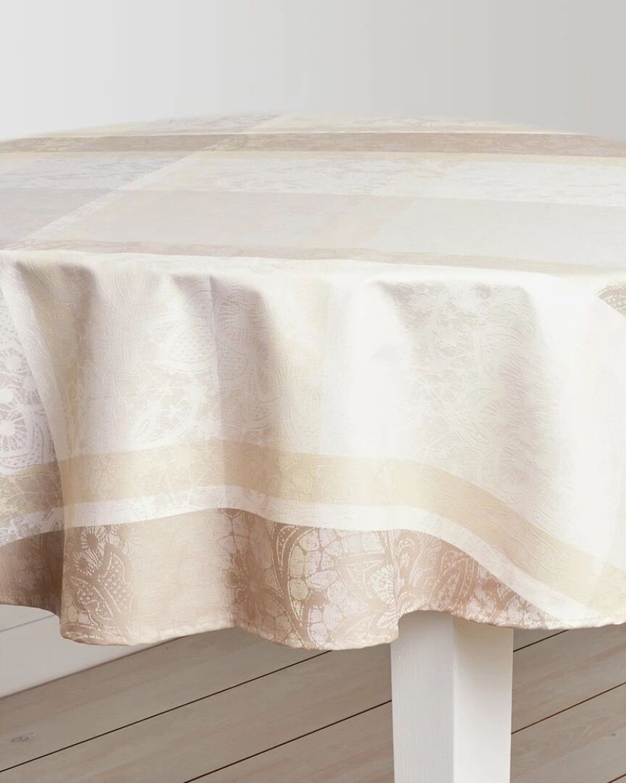 Linens * | New Garnier Thiebaut Mille Dentelles Naturel Round Tablecloth Home Linens