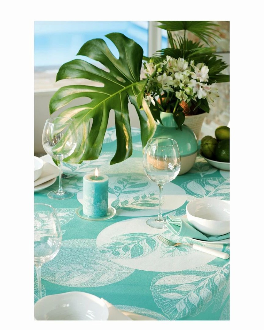 Linens * | Best Reviews Of Garnier Thiebaut Mille Verdoyant Turquoise 71In X 71In Tablecloth Home Linens